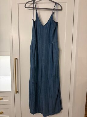 Sleeveless Blue Denim Maxi Jumpsuit